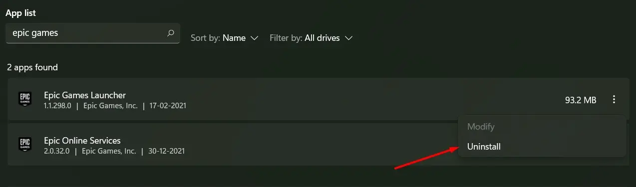 Epic Games Uninstall