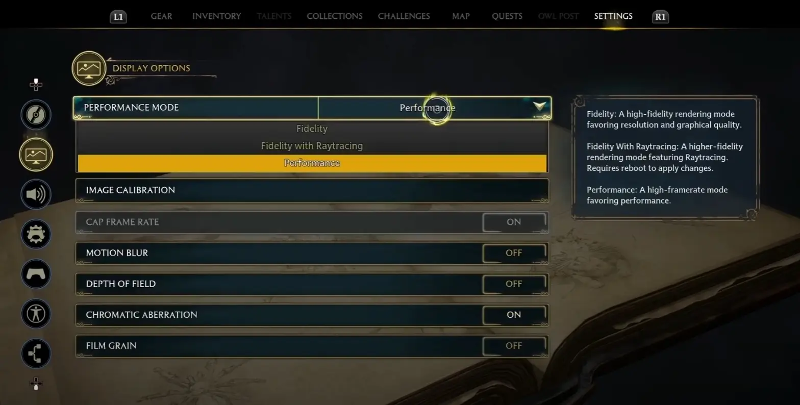 Hogwarts Legacy Graphics Settings Ps5
