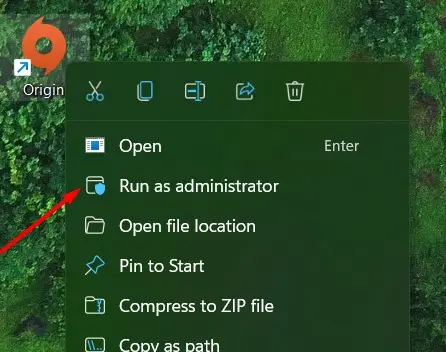 Origin Run As Admin