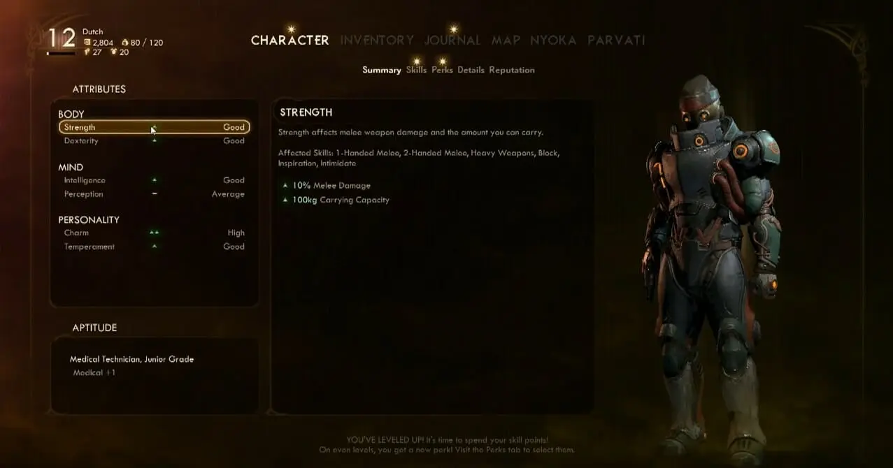 The Outer Worlds Attributes