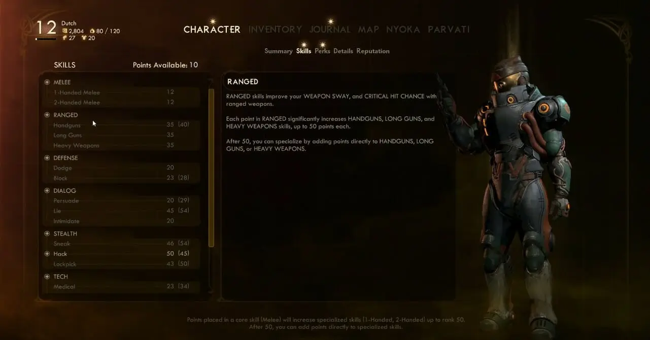 The Outer Worlds Skills